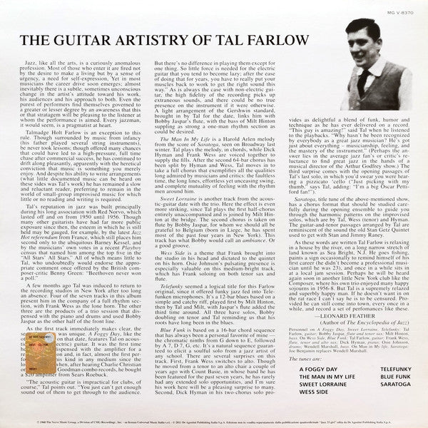 Tal Farlow - The Guitar Artistry Of Tal Farlow (Vinyl, LP, Album, Reissue, Stereo) Very Good Plus (VG+) / Very Good Plus (VG+)
