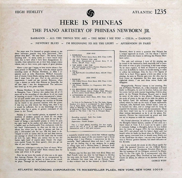 Phineas Newborn Jr. - Here Is Phineas (The Piano Artistry Of Phineas Newborn Jr.) (Vinyl, LP, Album, Reissue) Near Mint (NM or M-) / Very Good Plus (VG+)