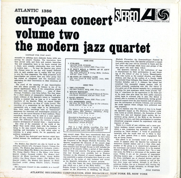The Modern Jazz Quartet - European Concert Volume Two (Vinyl, LP, Album, Stereo) Very Good (VG) / Good (G)