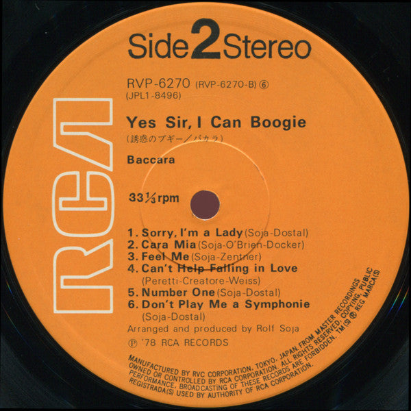 Baccara - Yes Sir, I Can Boogie (Vinyl, LP, Album) Very Good Plus (VG+) / Good Plus (G+)
