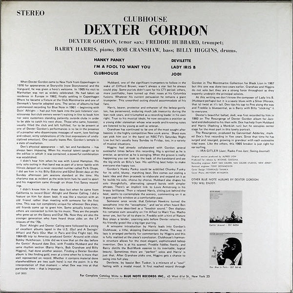 Dexter Gordon - Clubhouse (Vinyl, LP, Album, Limited Edition) Very Good Plus (VG+) / Very Good (VG)