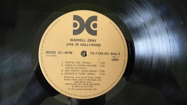 Wardell Gray - Live In Hollywood (Vinyl, LP, Album, Reissue, Remastered, Mono) Very Good Plus (VG+) / Very Good Plus (VG+)