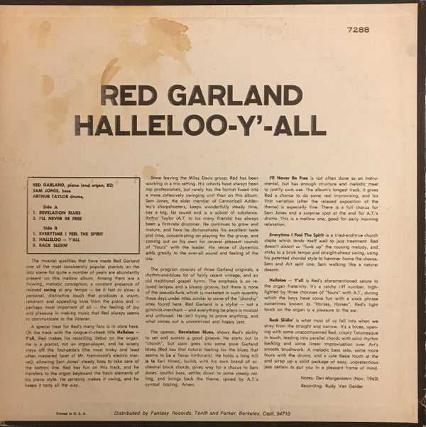Red Garland - Halleloo-Y'-All (Vinyl, LP, Album, Reissue, Stereo) Very Good (VG) / Very Good (VG)