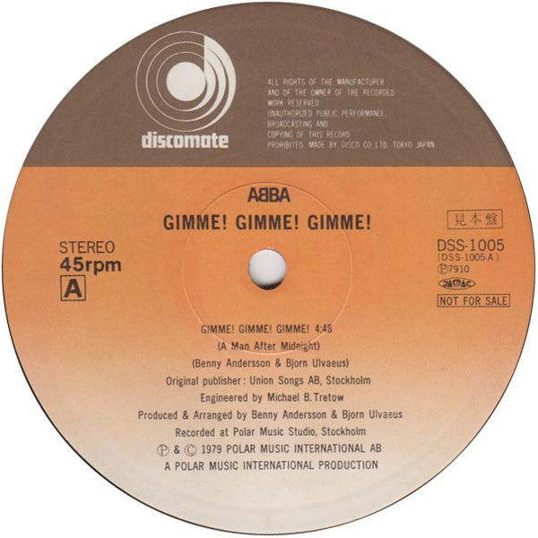 ABBA - Gimme! Gimme! Gimme! (Vinyl, 12", 45 RPM, Promo) Very Good Plus (VG+) / Very Good (VG)
