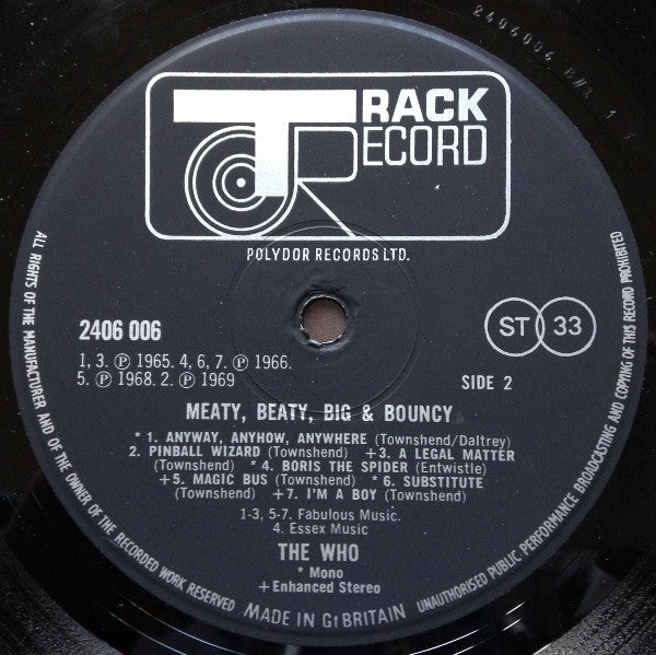 The Who - Meaty Beaty Big & Bouncy (Vinyl, LP, Compilation, Stereo, Mono) Very Good Plus (VG+) / Very Good (VG)