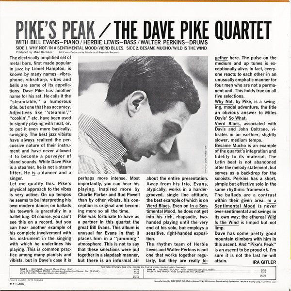 Dave Pike Quartet - Pike's Peak (Vinyl, LP, Album, Reissue) Very Good Plus (VG+) / Very Good Plus (VG+)