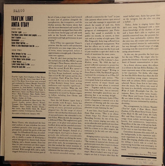 Anita O'Day - Trav'lin' Light (Vinyl, LP, Album, Repress, Stereo) Very Good (VG) / Good Plus (G+)