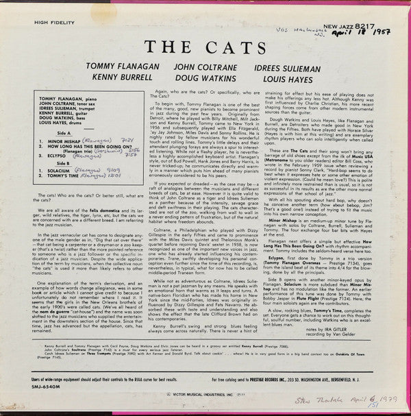 Tommy Flanagan - The Cats (Vinyl, LP, Album, Reissue, Mono) Very Good (VG) / Very Good (VG)
