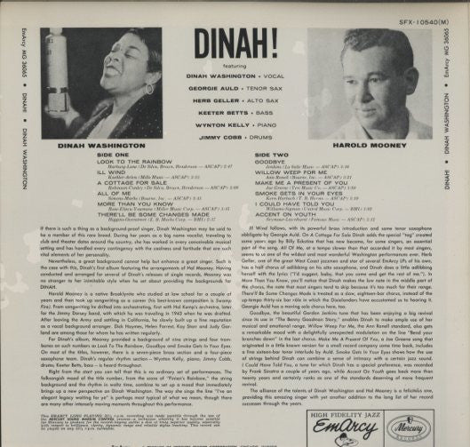 Dinah Washington - Dinah (Vinyl, LP, Album, Reissue, Mono) Very Good Plus (VG+) / Very Good (VG)