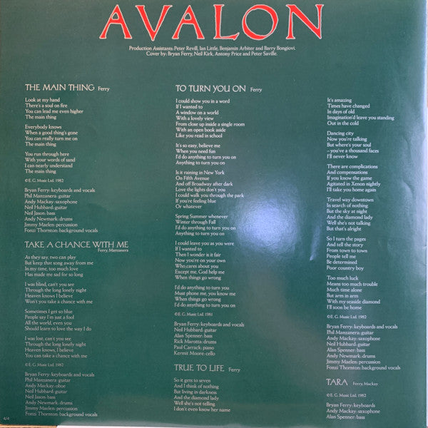 Roxy Music - Avalon (Vinyl, LP, Album, Stereo)