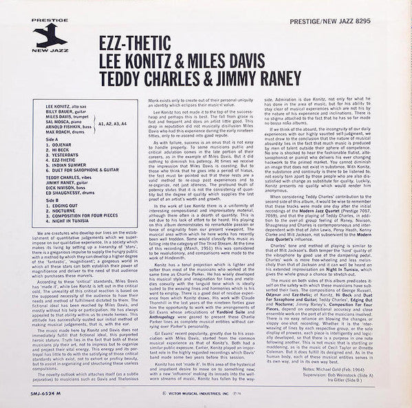 Lee Konitz - Ezz-thetic (Vinyl, LP, Compilation, Reissue, Mono) Very Good Plus (VG+) / Very Good (VG)
