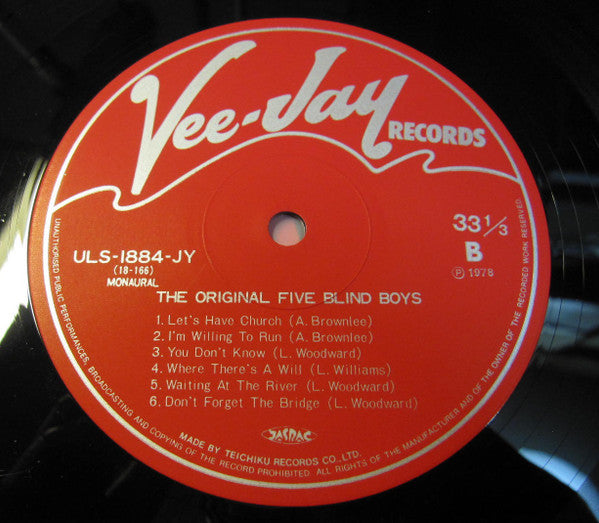 Five Blind Boys Of Mississippi - The Original Five Blind Boys (Vinyl, LP, Album, Mono) Very Good Plus (VG+) / Very Good Plus (VG+)