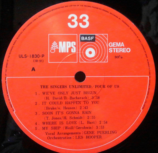The Singers Unlimited - Four Of Us (Vinyl, LP, Album) Near Mint (NM or M-) / Very Good (VG)