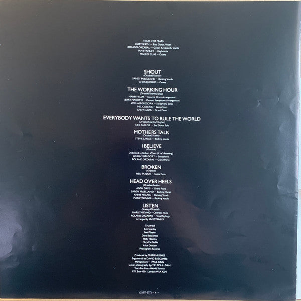 Tears For Fears - Songs From The Big Chair = Shout (Vinyl, LP, Album, Stereo) Near Mint (NM or M-) / Very Good Plus (VG+)