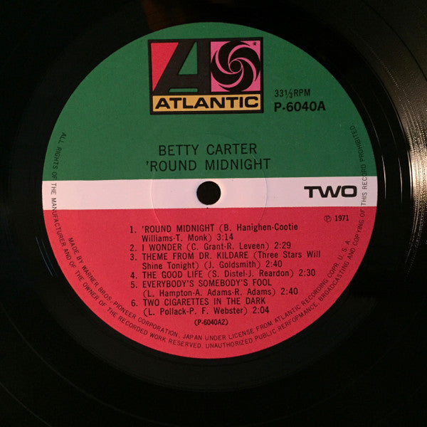 Betty Carter - 'Round Midnight (Vinyl, LP, Album) Very Good Plus (VG+) / Good Plus (G+)