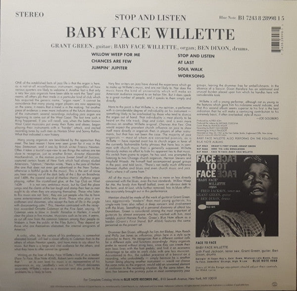 'Baby Face' Willette - Stop And Listen (Vinyl, LP, Album, Limited Edition, Reissue, Stereo) Very Good (VG) / Very Good Plus (VG+)