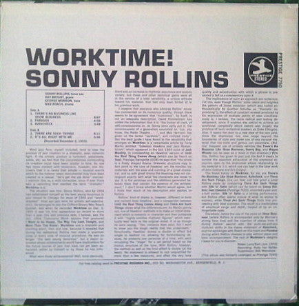 Sonny Rollins - Worktime! (Vinyl, LP, Album, Reissue, Stereo) Very Good (VG) / Very Good (VG)