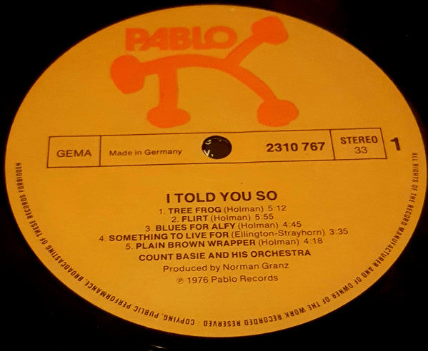 Count Basie Orchestra - I Told You So (Vinyl, LP) Very Good Plus (VG+) / Very Good (VG)