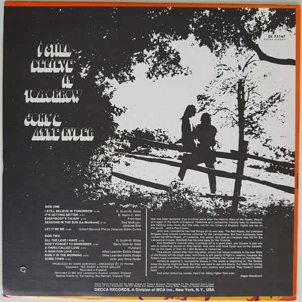 John & Anne Ryder - I Still Believe In Tomorrow (Vinyl, LP, Album, Stereo) Very Good (VG) / Very Good Plus (VG+)