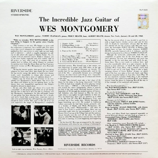 Wes Montgomery - The Incredible Jazz Guitar Of Wes Montgomery (Vinyl, LP, Album, Stereo, Reissue) Near Mint (NM or M-) / Near Mint (NM or M-)