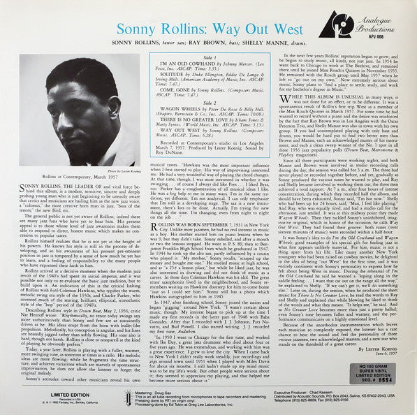 Sonny Rollins - Way Out West (Vinyl, LP, Album, Limited Edition, Numbered, Reissue, Remastered, Stereo) Very Good Plus (VG+) / Very Good Plus (VG+)