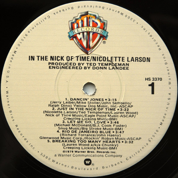 Nicolette Larson - In The Nick Of Time (Vinyl, LP, Album) Very Good (VG) / Very Good (VG)