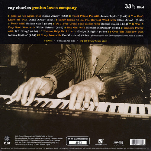 Ray Charles - Genius Loves Company (2xVinyl, LP, Album, Limited Edition, Numbered, Stereo) Very Good Plus (VG+) / Very Good Plus (VG+)