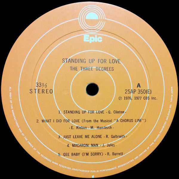 The Three Degrees - Standing Up For Love (Vinyl, LP, Album) Near Mint (NM or M-) / Very Good (VG)