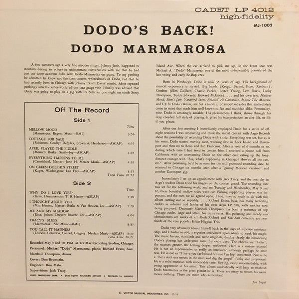 Dodo Marmarosa - Dodo's Back (Vinyl, LP, Album, Reissue, Stereo)