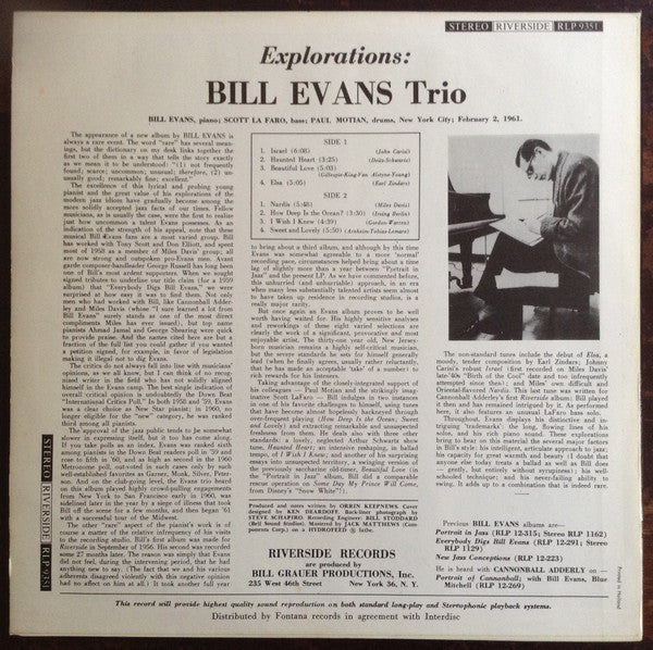 The Bill Evans Trio - Explorations (Vinyl, LP, Album, Stereo) Good Plus (G+) / Good Plus (G+)