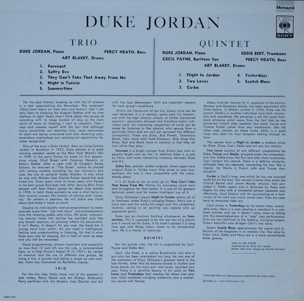 Duke Jordan - Duke Jordan (Vinyl, LP, Album, Reissue, Mono) Very Good Plus (VG+) / Very Good Plus (VG+)