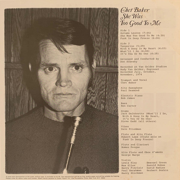 Chet Baker - She Was Too Good To Me (Vinyl, LP, Album, Limited Edit...