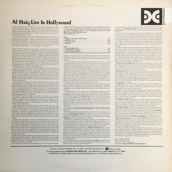 Al Haig - Live In Hollywood (Vinyl, LP, Album)