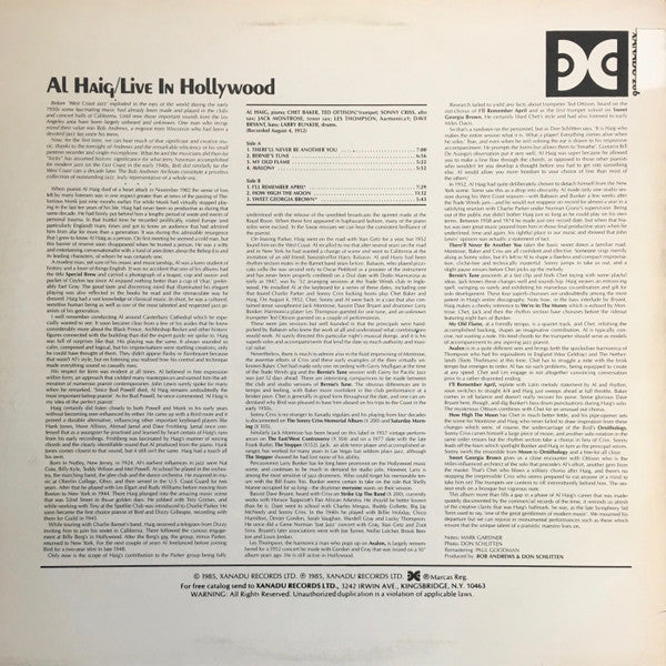 Al Haig - Live In Hollywood (Vinyl, LP, Album) Very Good Plus (VG+) / Very Good Plus (VG+)