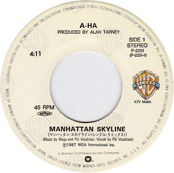 a-ha - Manhattan Skyline (Vinyl, 7", Single, 45 RPM) Near Mint (NM or M-) / Near Mint (NM or M-)
