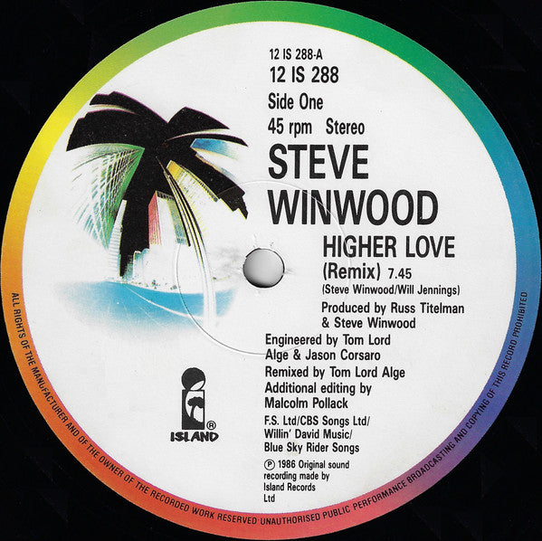 Steve Winwood - Higher Love (Vinyl, 12", 45 RPM) Very Good (VG) / Very Good Plus (VG+)