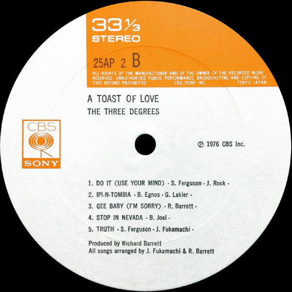 The Three Degrees - A Toast Of Love (Vinyl, LP, Album) Very Good (VG) / Good Plus (G+)