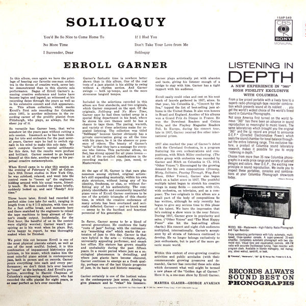 Erroll Garner - Soliloquy (Vinyl, LP, Album, Reissue) Near Mint (NM or M-) / Very Good (VG)
