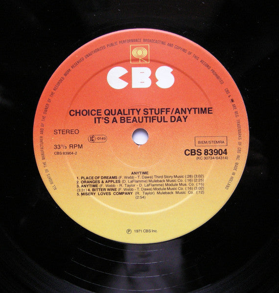 It's A Beautiful Day - Choice Quality Stuff/Anytime (Vinyl, LP, Album, Reissue) Very Good Plus (VG+) / Very Good (VG)