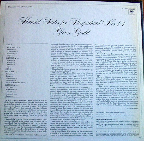 Glenn Gould - Suites For Harpsichord Nos. 1-4 (Vinyl, LP, Album) Good Plus (G+) / Good Plus (G+)