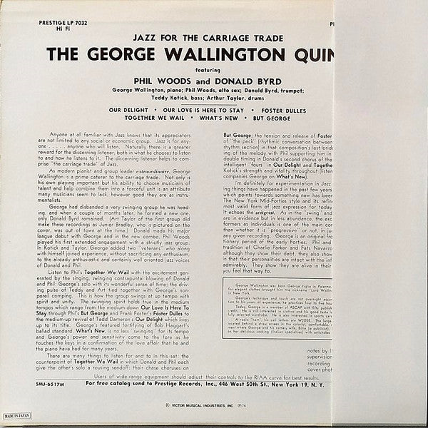 George Wallington Quintet - Jazz For The Carriage Trade (Vinyl, LP, Album, Mono, Reissue) Very Good Plus (VG+) / Very Good (VG)