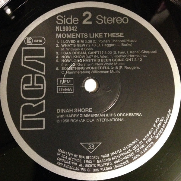 Dinah Shore - Moments Like These (Vinyl, LP, Reissue, Stereo) Very Good (VG) / Very Good (VG)