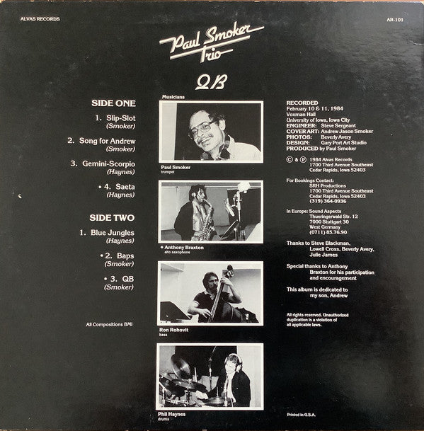 Paul Smoker Trio - QB (Vinyl, LP, Album) Very Good Plus (VG+) / Very Good Plus (VG+)