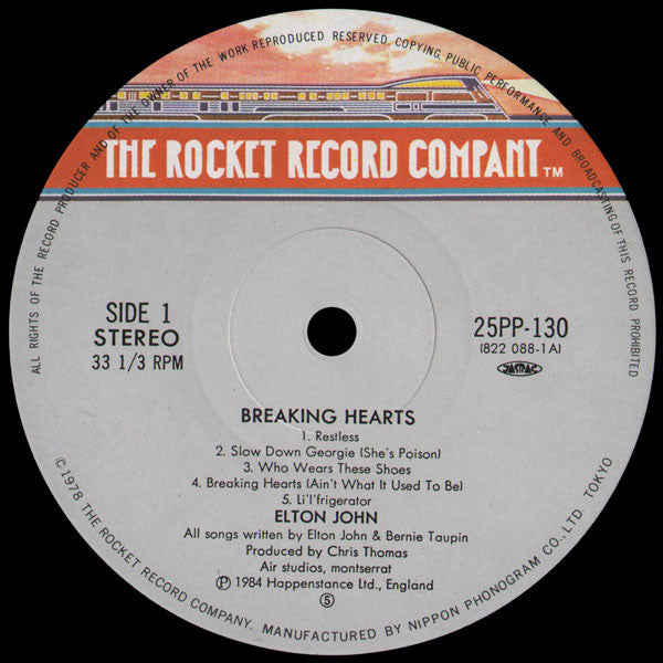 Elton John - Breaking Hearts (Vinyl, LP, Album) Near Mint (NM or M-) / Very Good (VG)