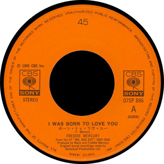 Freddie Mercury - I Was Born To Love You = ボーン・トゥ・ラヴ・ユー (Vinyl, 7",...