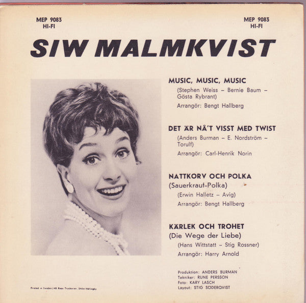 Siw Malmkvist - Music, Music, Music (Vinyl, 7", 45 RPM, EP) Good Plus (G+) / Good (G)