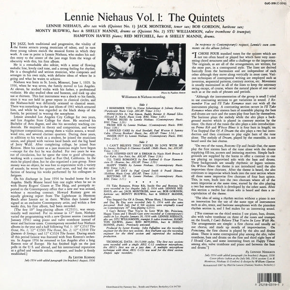 Lennie Niehaus - Vol.1 'The Quintets' (Vinyl, LP, Album, Reissue, Remastered, Stereo) Very Good Plus (VG+) / Very Good Plus (VG+)
