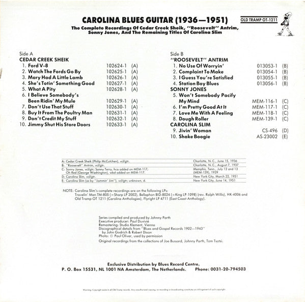 Various - Carolina Blues Guitar (1936-1951) (Vinyl, LP, Compilation, Mono) Very Good Plus (VG+) / Very Good (VG)