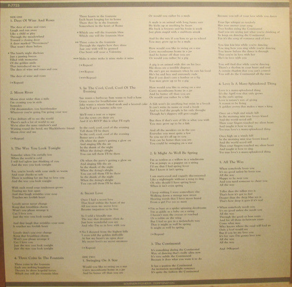 Frank Sinatra - Sings Days Of Wine And Roses, Moon River, And Other Academy Award Winners (Vinyl, LP, Album, Reissue, Stereo) Very Good Plus (VG+) / Very Good Plus (VG+)