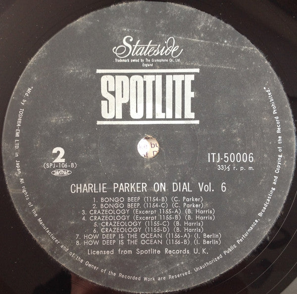 Charlie Parker - Charlie Parker On Dial (Volume 6) = チャーリー・パーカー・オン・ダイアル Vol.6 (Vinyl, LP, Compilation, Reissue, Mono) Very Good Plus (VG+) / Very Good Plus (VG+)